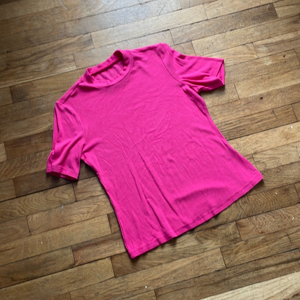 Neon Pink Mock Turtleneck Tee Shirt